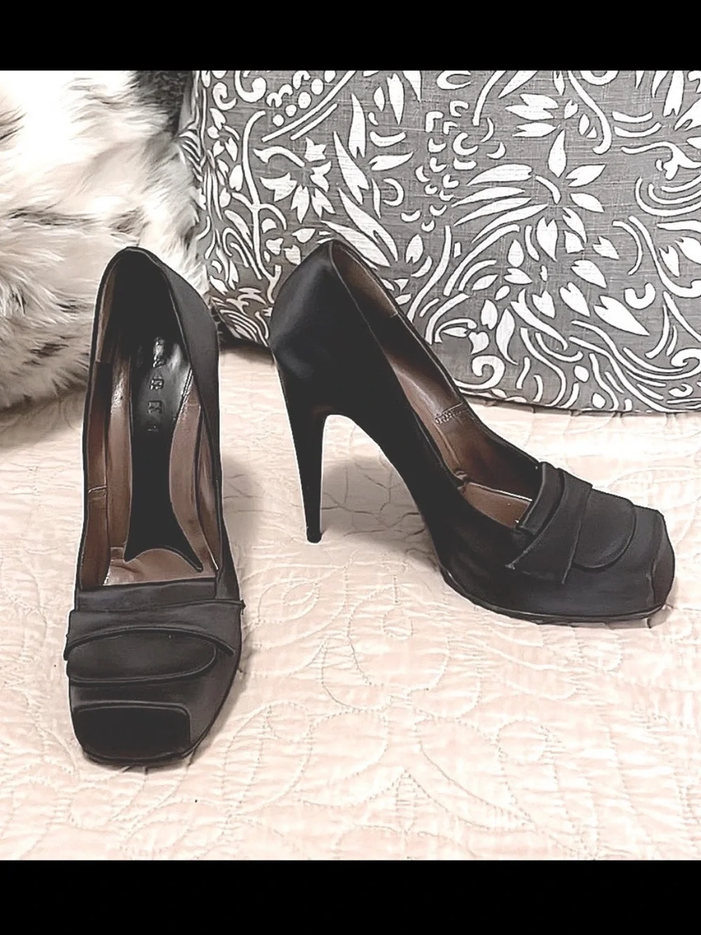 Marni Women’s Black Square Toe Satin 5” Stiletto Heel Pump Shoes Sz 38